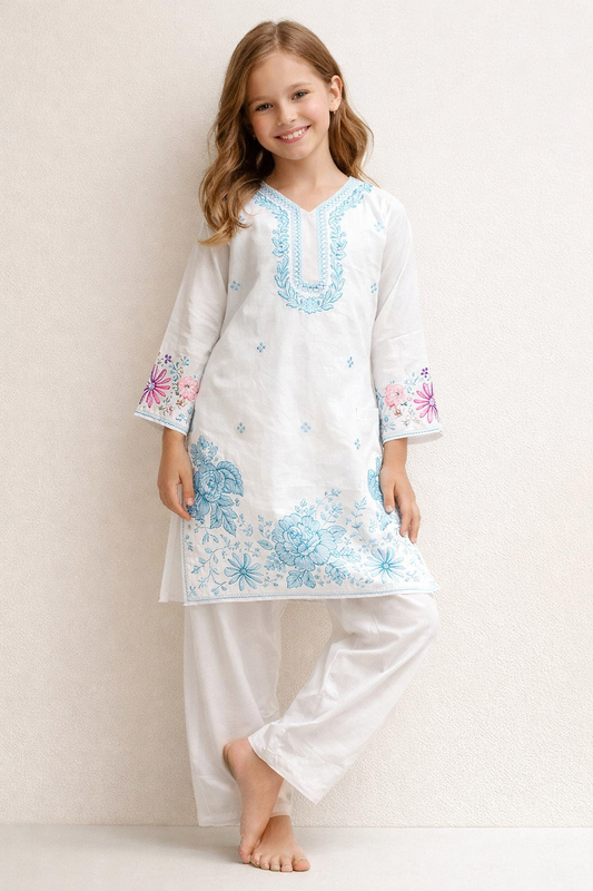 Cotton Embroidery Farshi Pant Set 1515 white