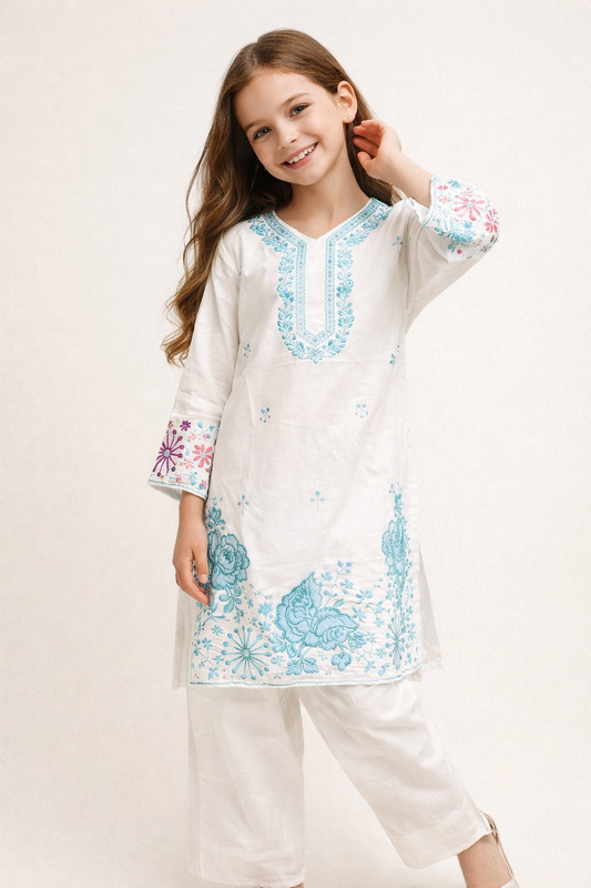 Cotton Embroidery Farshi Pant Set 1515 white