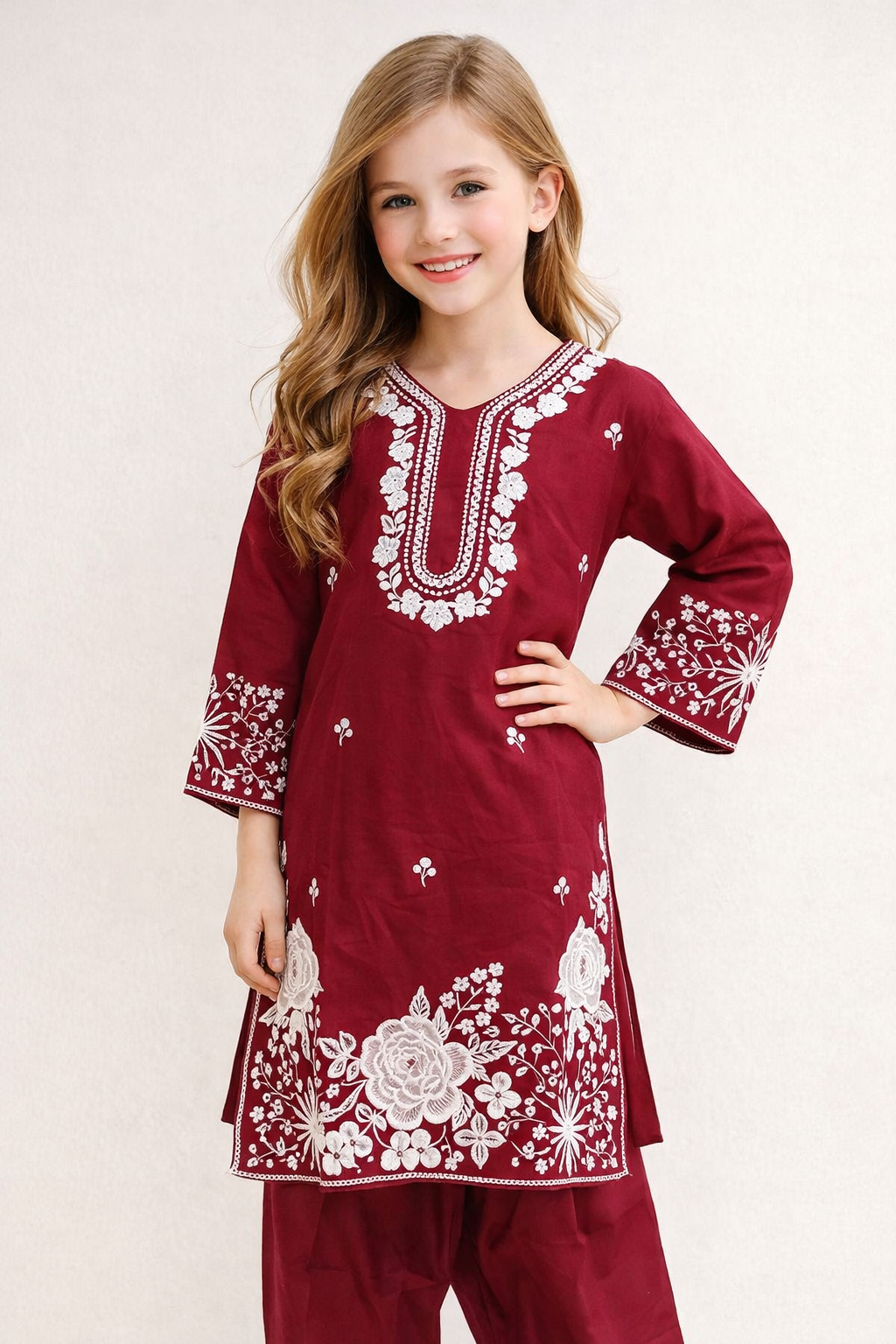 Cotton Embroidery Farshi Pant Set 1516 Red