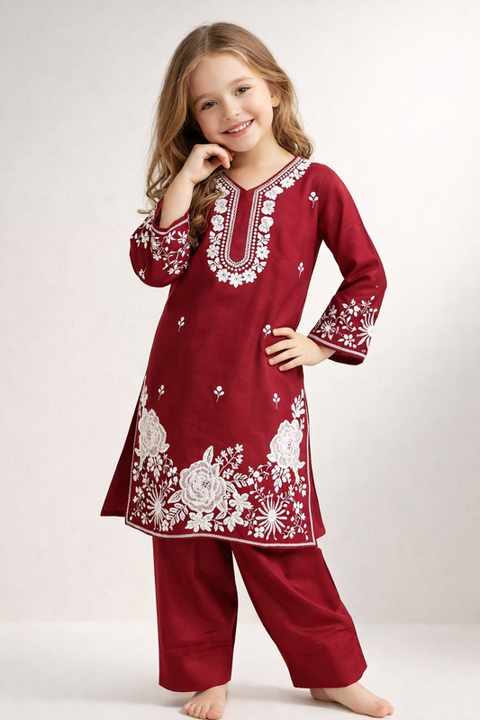 Cotton Embroidery Farshi Pant Set 1516 Red