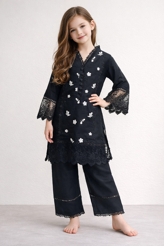 Cotton Embroidery Kurti Set 1518 Black
