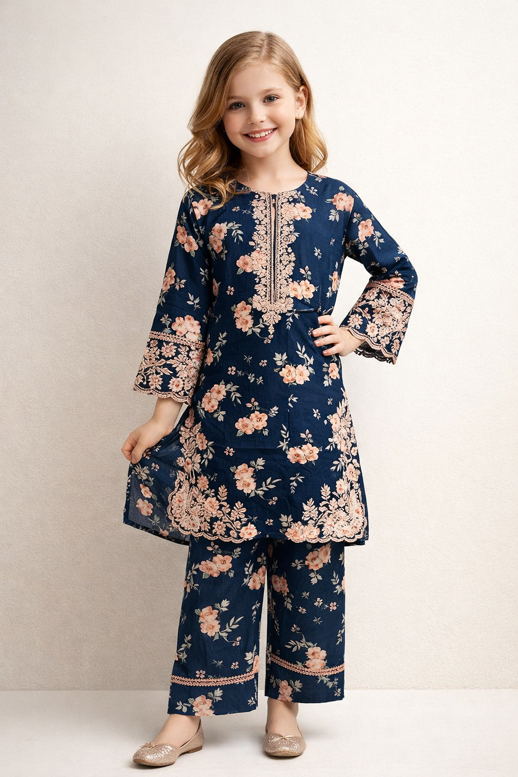 Cotton Printed kurti set 1521 Blue