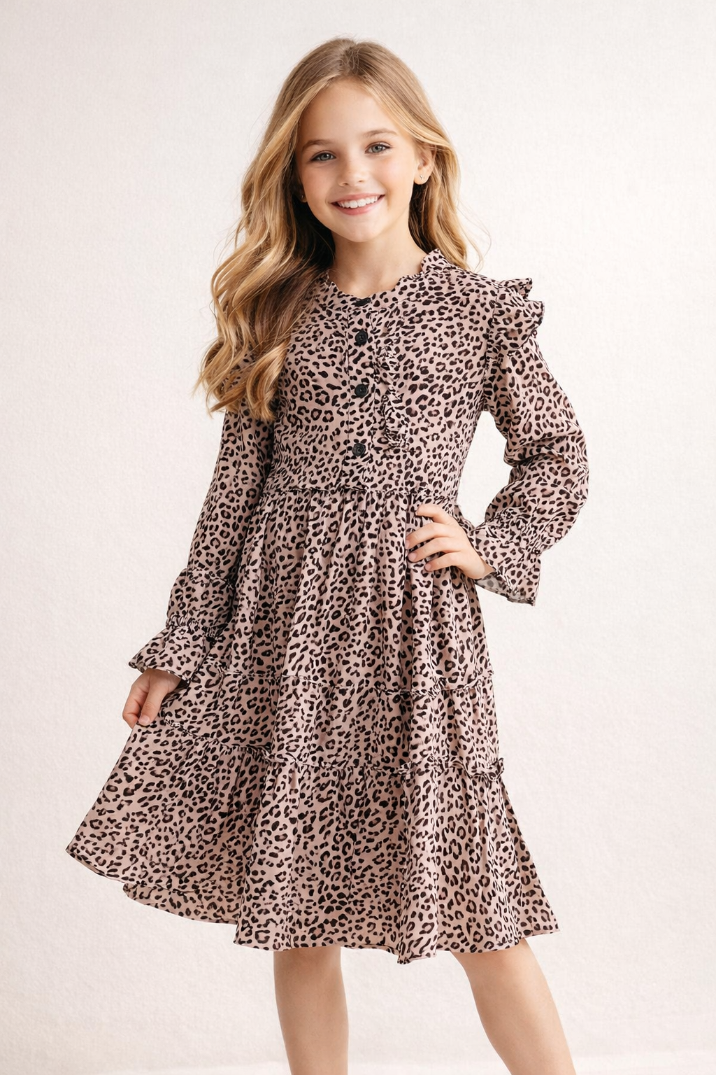 Cotton Leopard Print Frock 1151 Brown