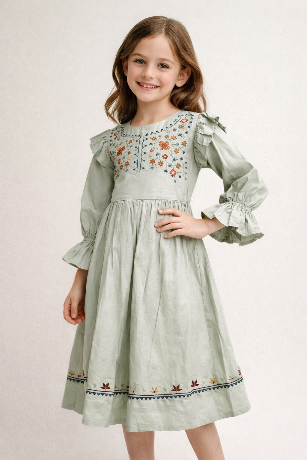 Cotton Embroidery Frock 1150 Green