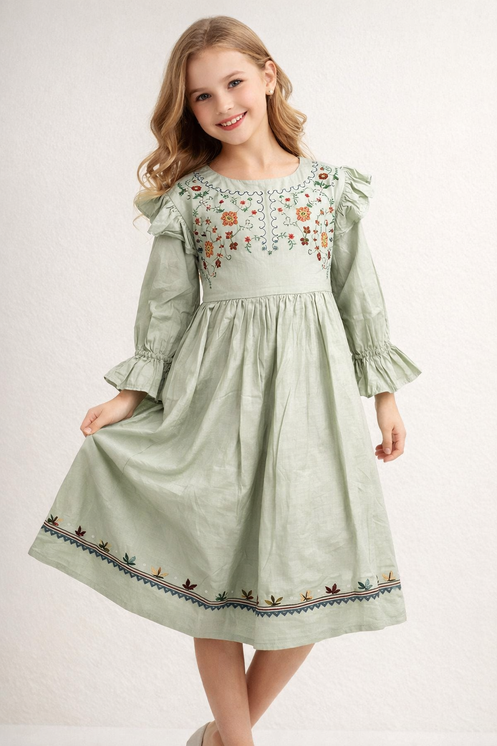 Cotton Embroidery Frock 1150 Green