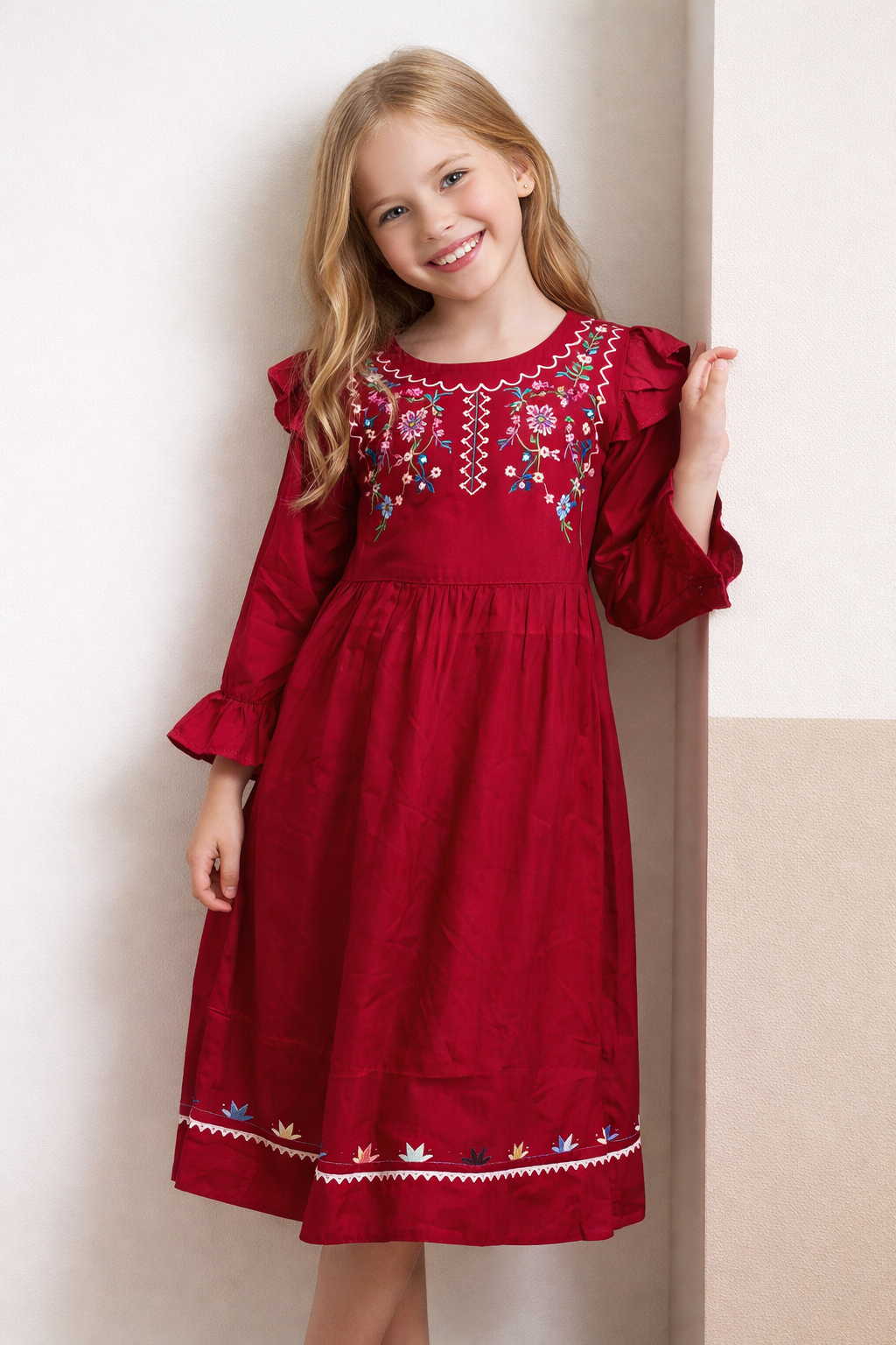 Cotton Embroidery Frock 1152 Red