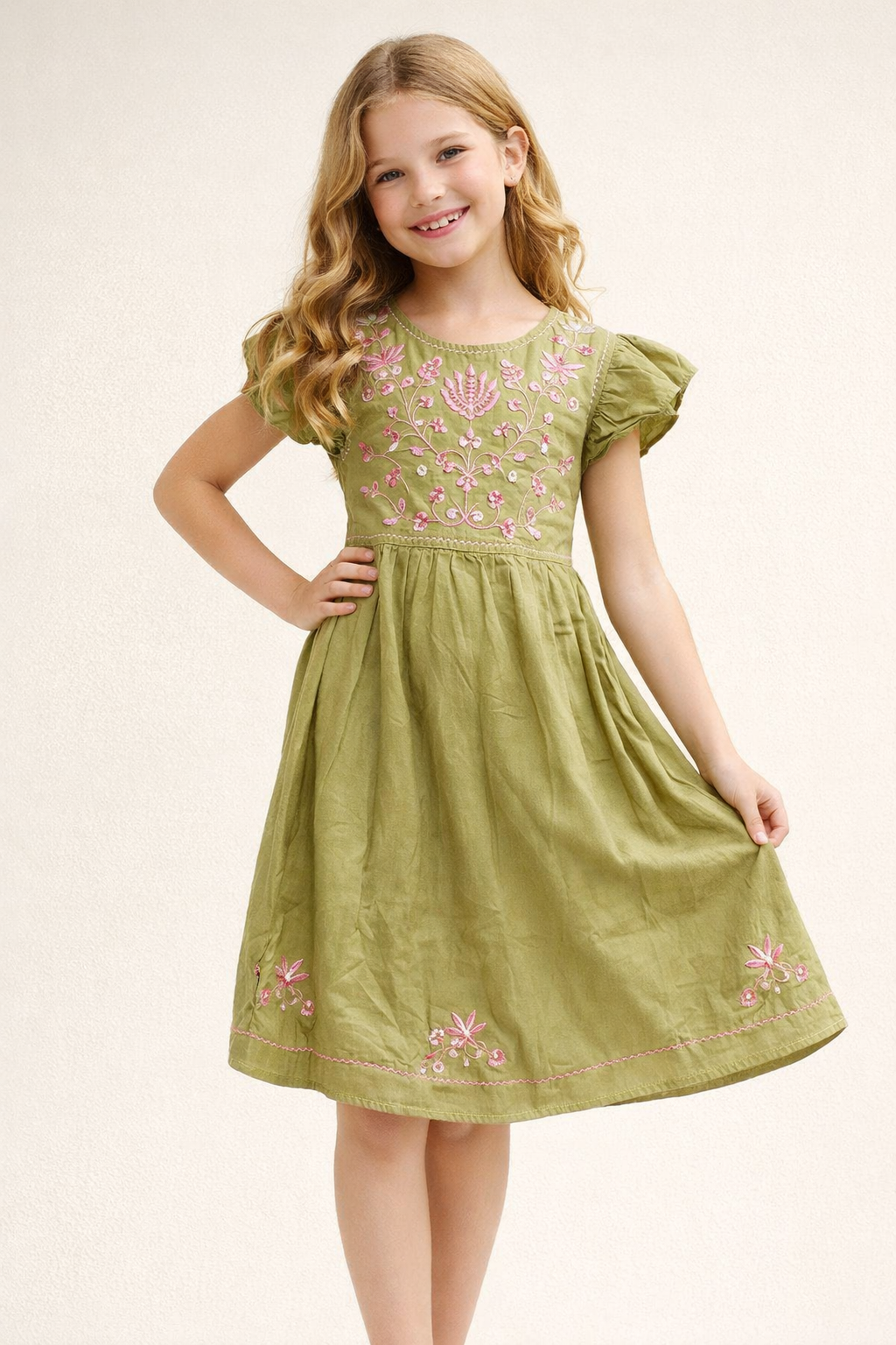 Cotton Embroidery Frock 1153 Green