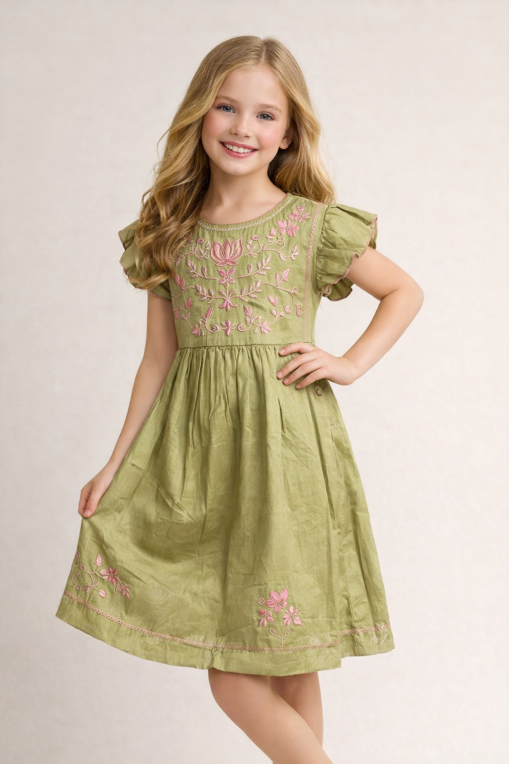 Cotton Embroidery Frock 1153 Green