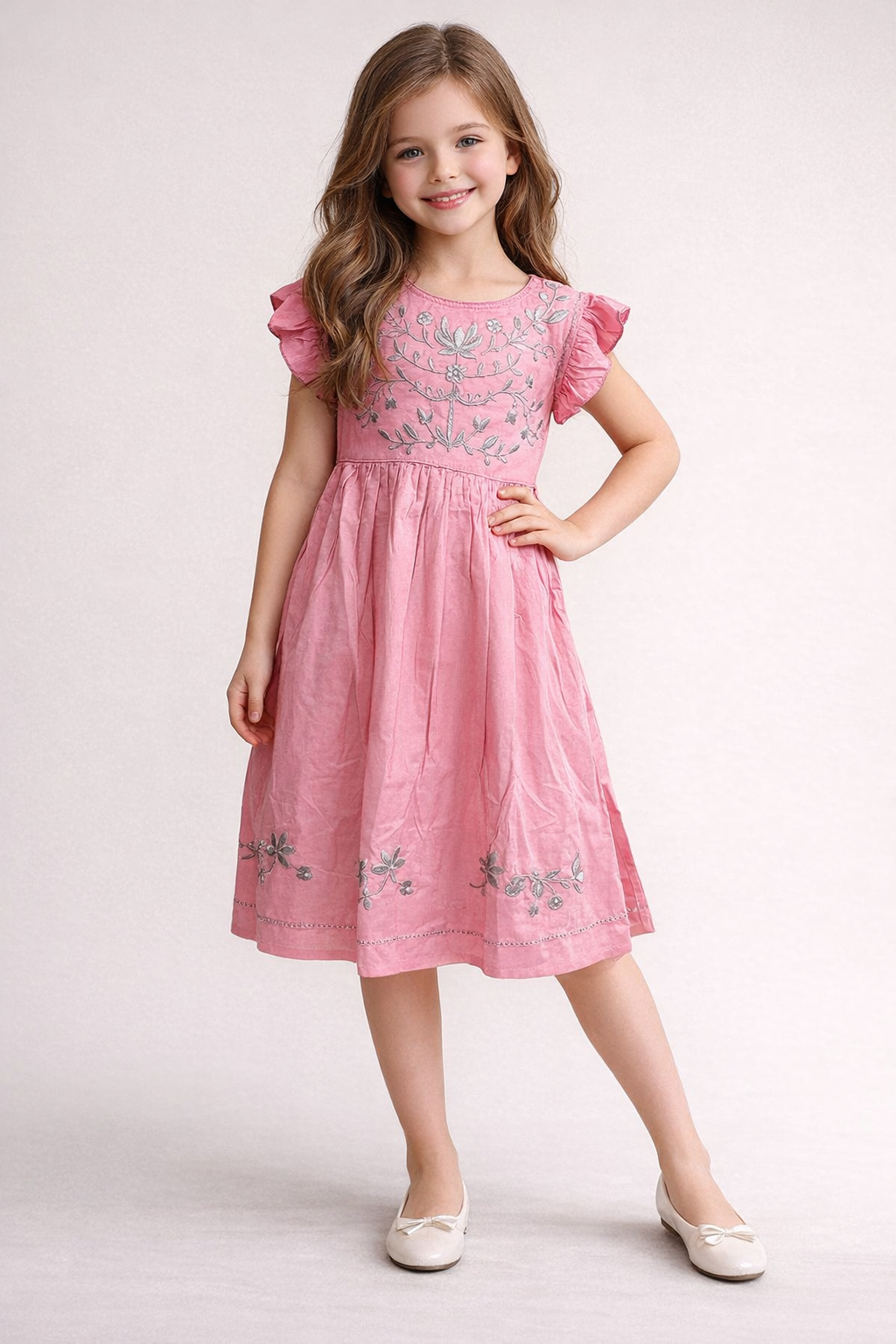 Cotton Embroidery sleeveless frock 1153 Pink