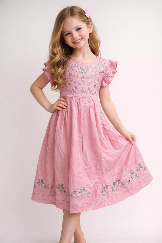 Cotton Embroidery sleeveless frock 1153 Pink