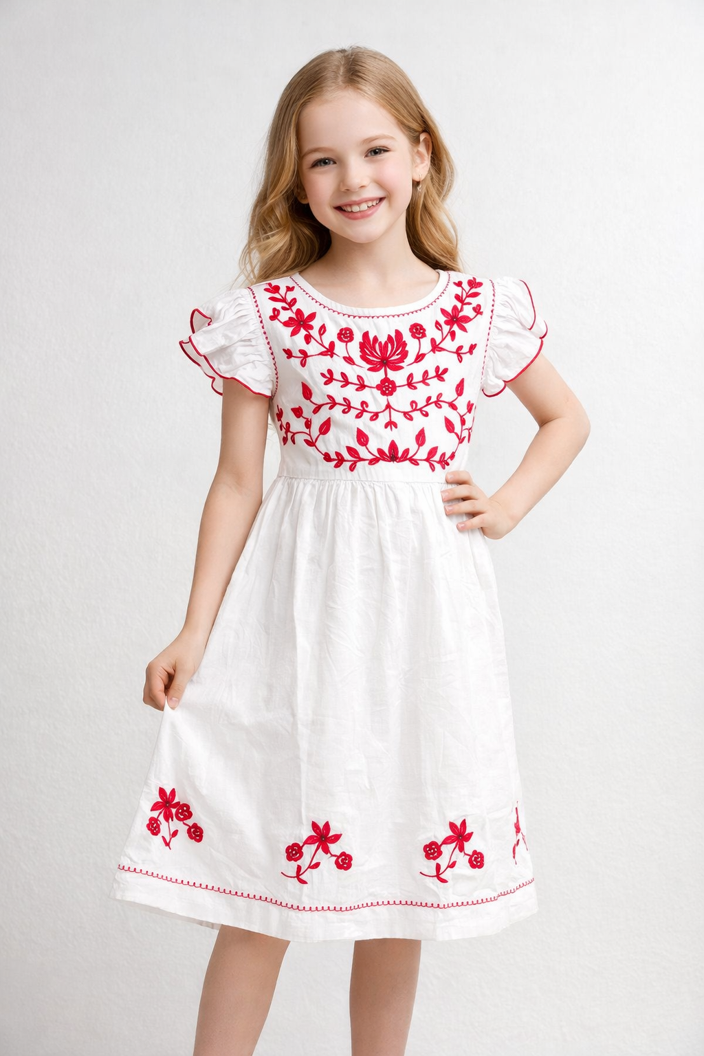 Cotton Embroidery Sleeveless Frock 1154 White