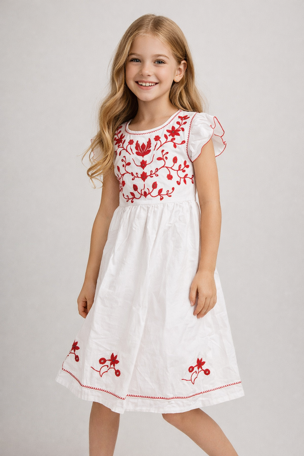 Cotton Embroidery Sleeveless Frock 1154 White
