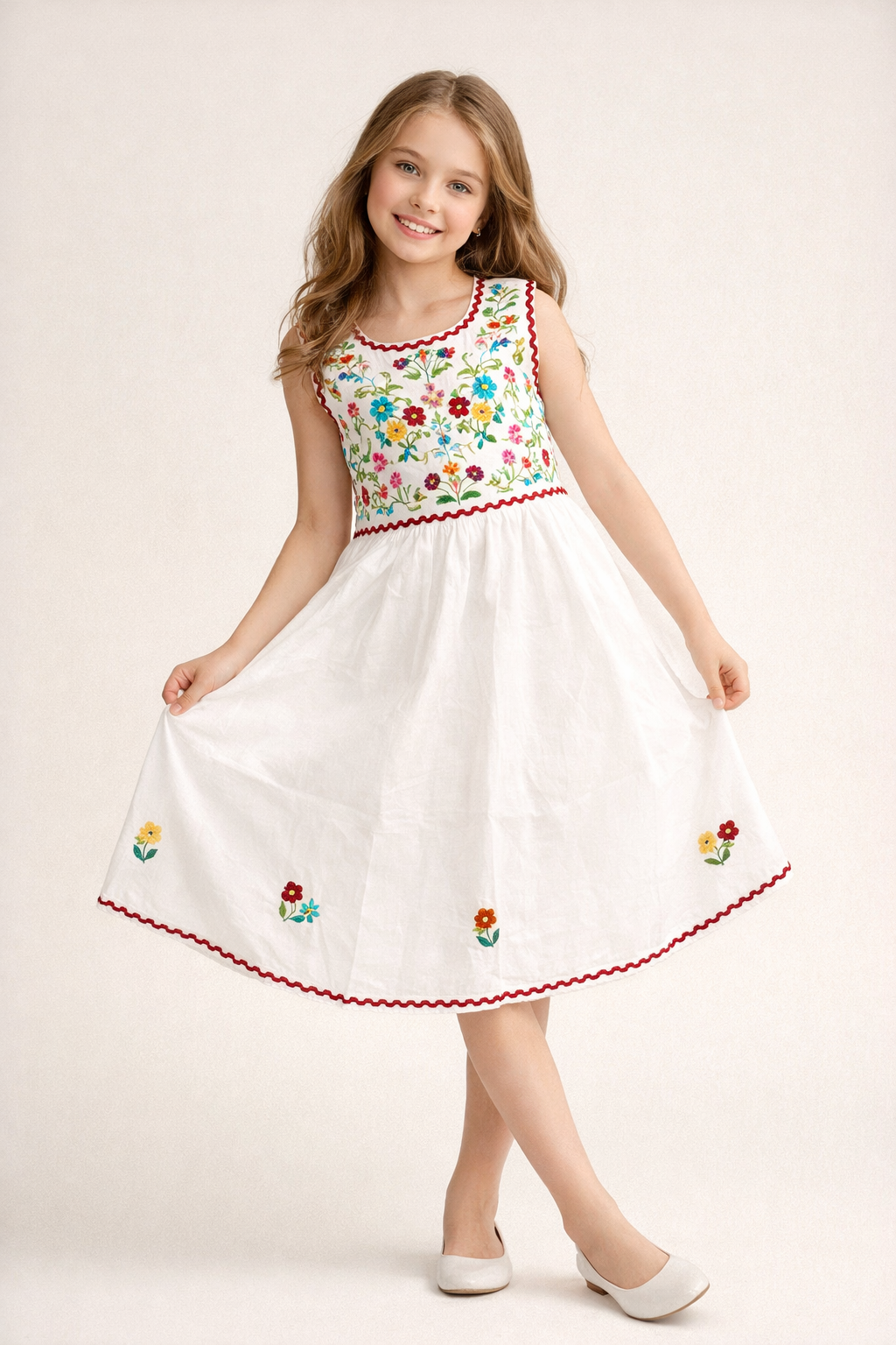 Cotton Embroidery Sleeveless Frock 1155 White