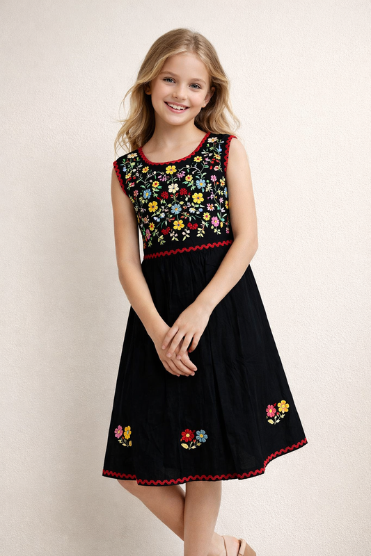Cotton Embroidery Sleeveless Frock 1155 black