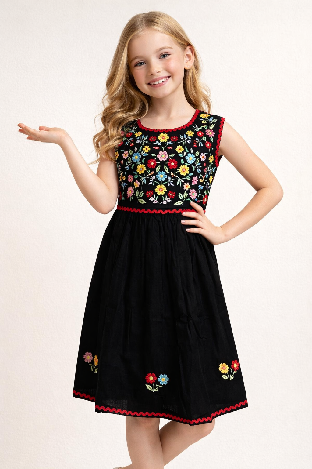 Cotton Embroidery Sleeveless Frock 1155 black