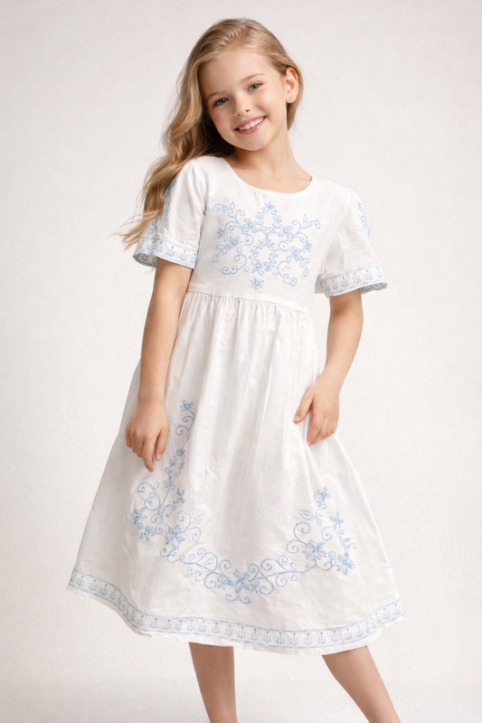 Cotton Embroidery Sleeveless Frock 1156 White