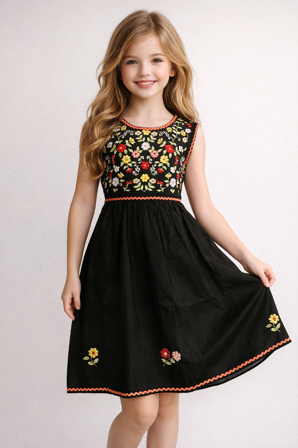 Cotton Embroidery Sleeveless Frock 1158 Green