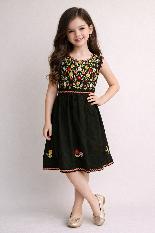 Cotton Embroidery Sleeveless Frock 1158 Green