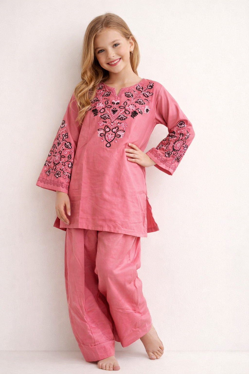Cotton Embroidery farshi Pant Set 1525 Pink