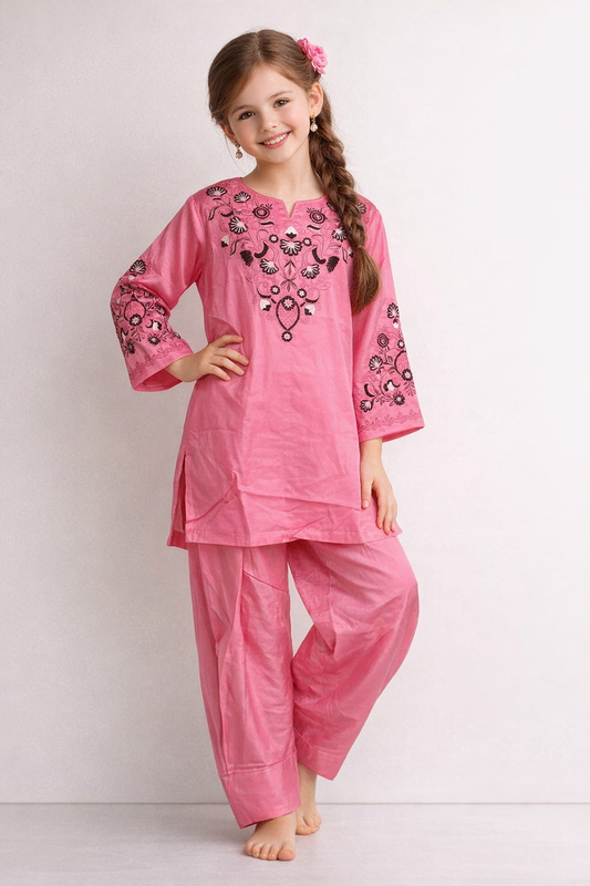 Cotton Embroidery farshi Pant Set 1525 Pink