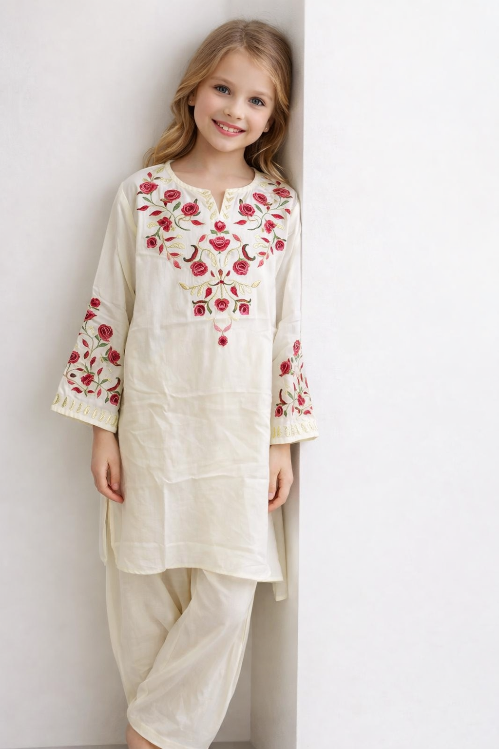 Cotton Embroidery Farshi Pant Set 1526 Cream