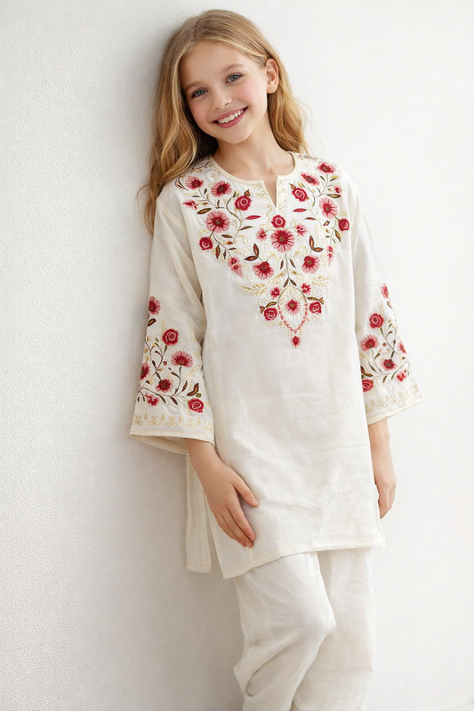 Cotton Embroidery Farshi Pant Set 1526 Cream