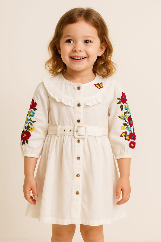 Cotton Butterfly Embroidery Frock 1010 White