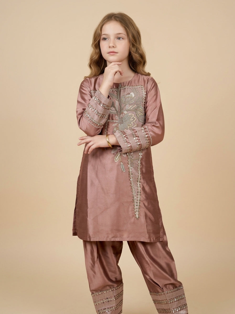 Satin Hand Work Farshi Salwar Set 5422 Peach