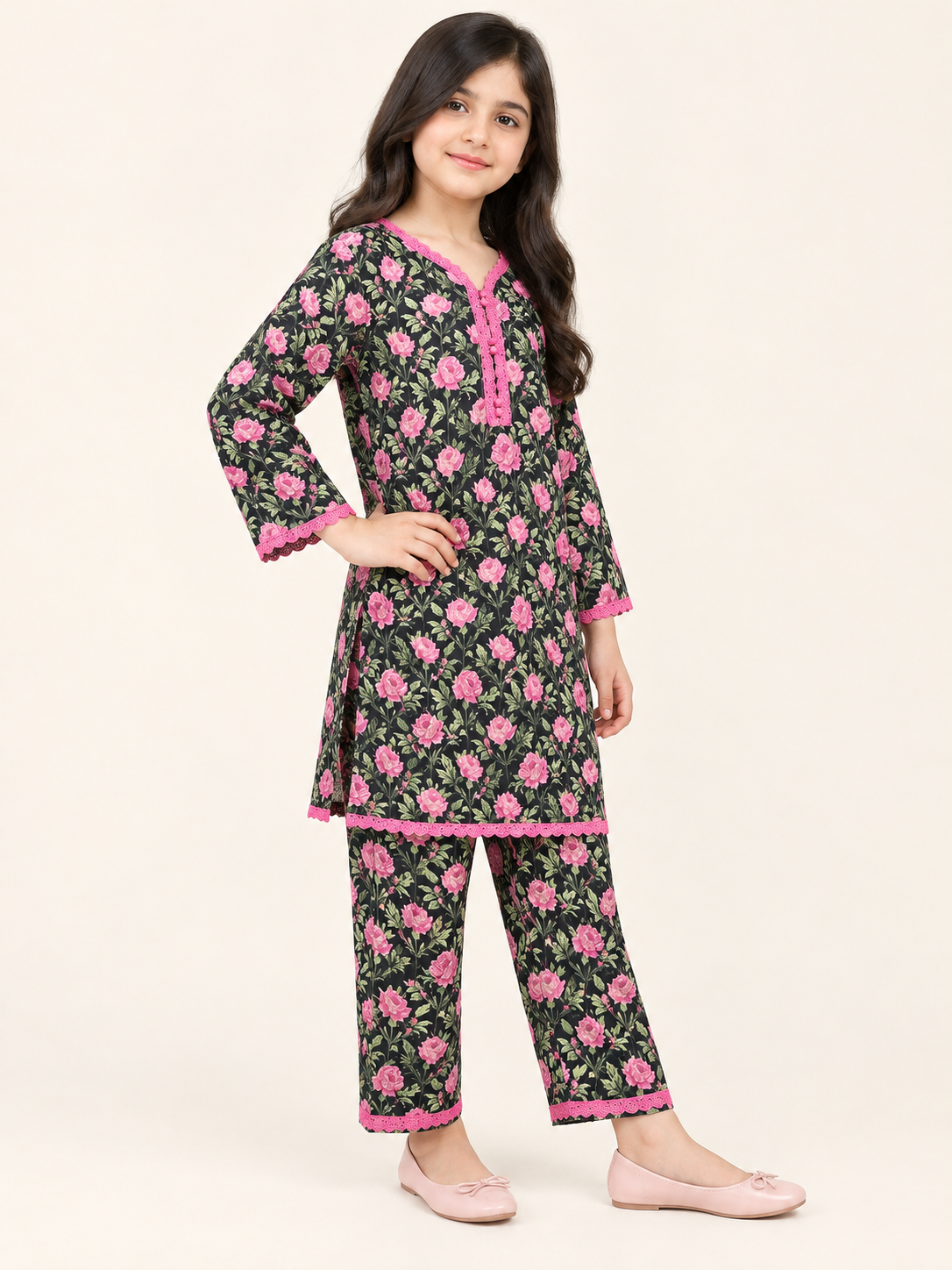 Cotton Printed Kurti Set 1849 Black
