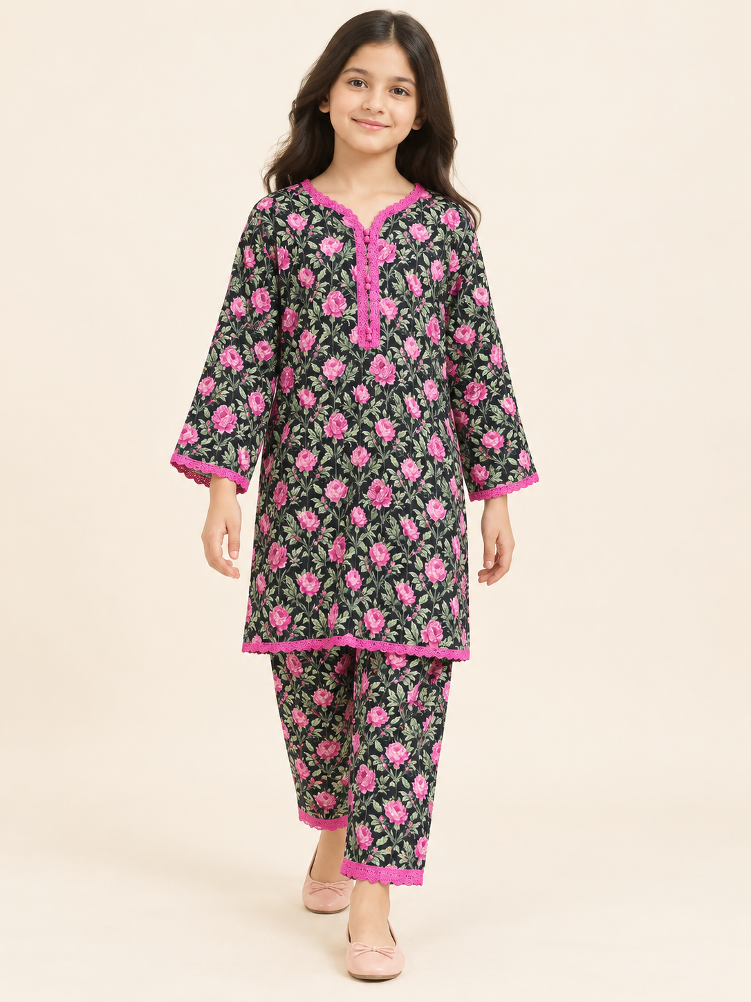 Cotton Printed Kurti Set 1849 Black