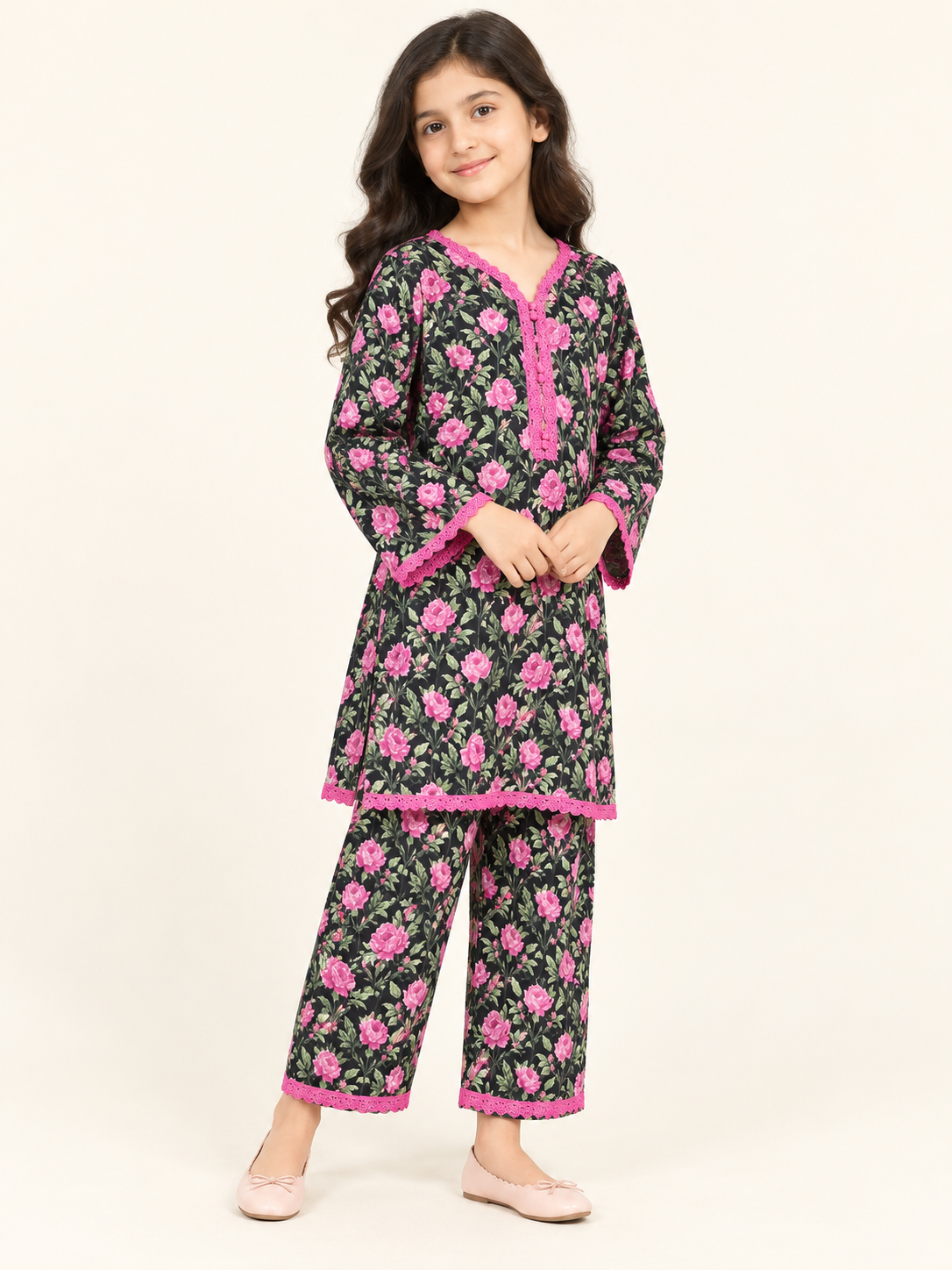 Cotton Printed Kurti Set 1849 Black