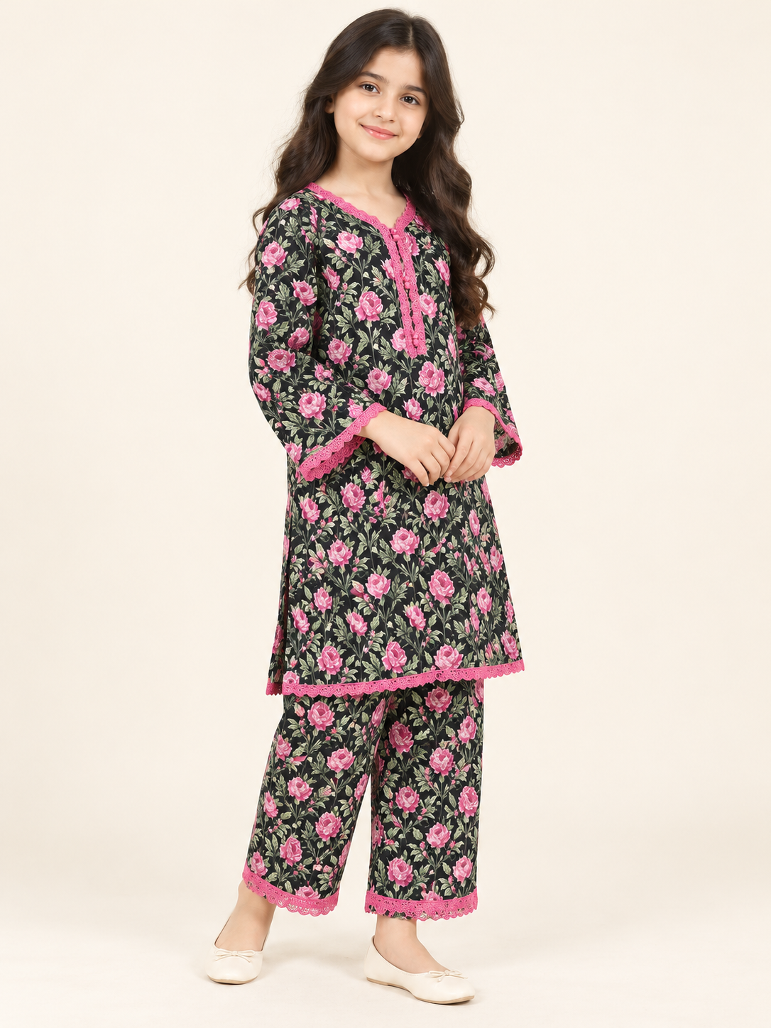 Cotton Printed Kurti Set 1849 Black