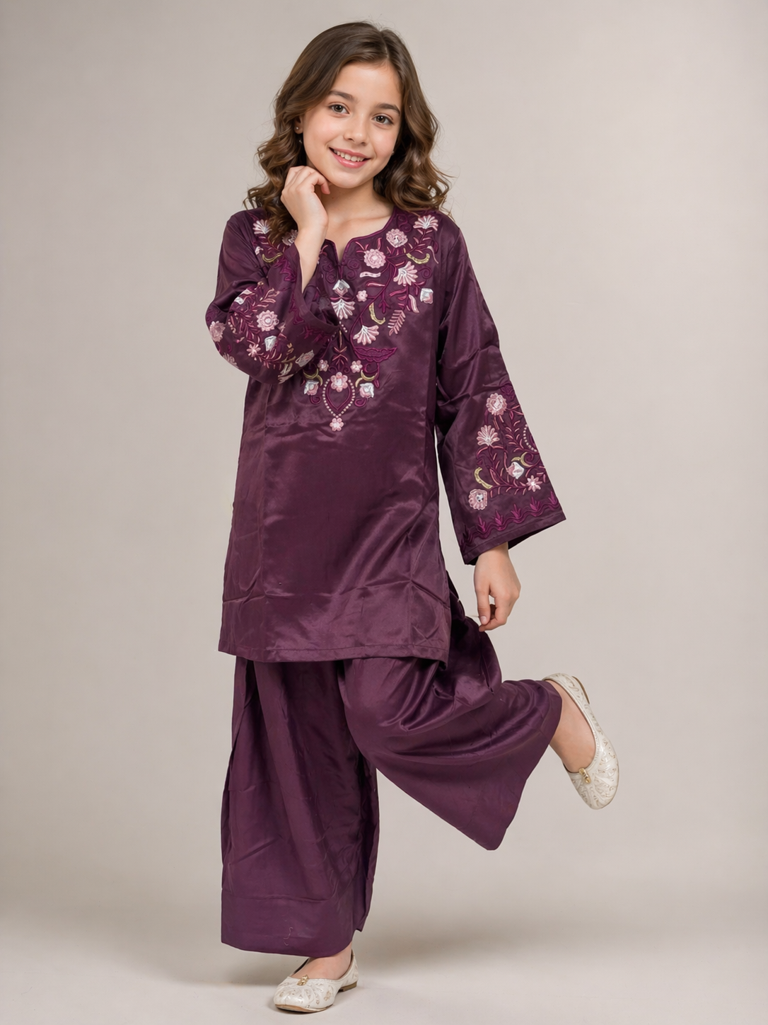 Cotton Embroidery Farshi pant Set 1533 Wine