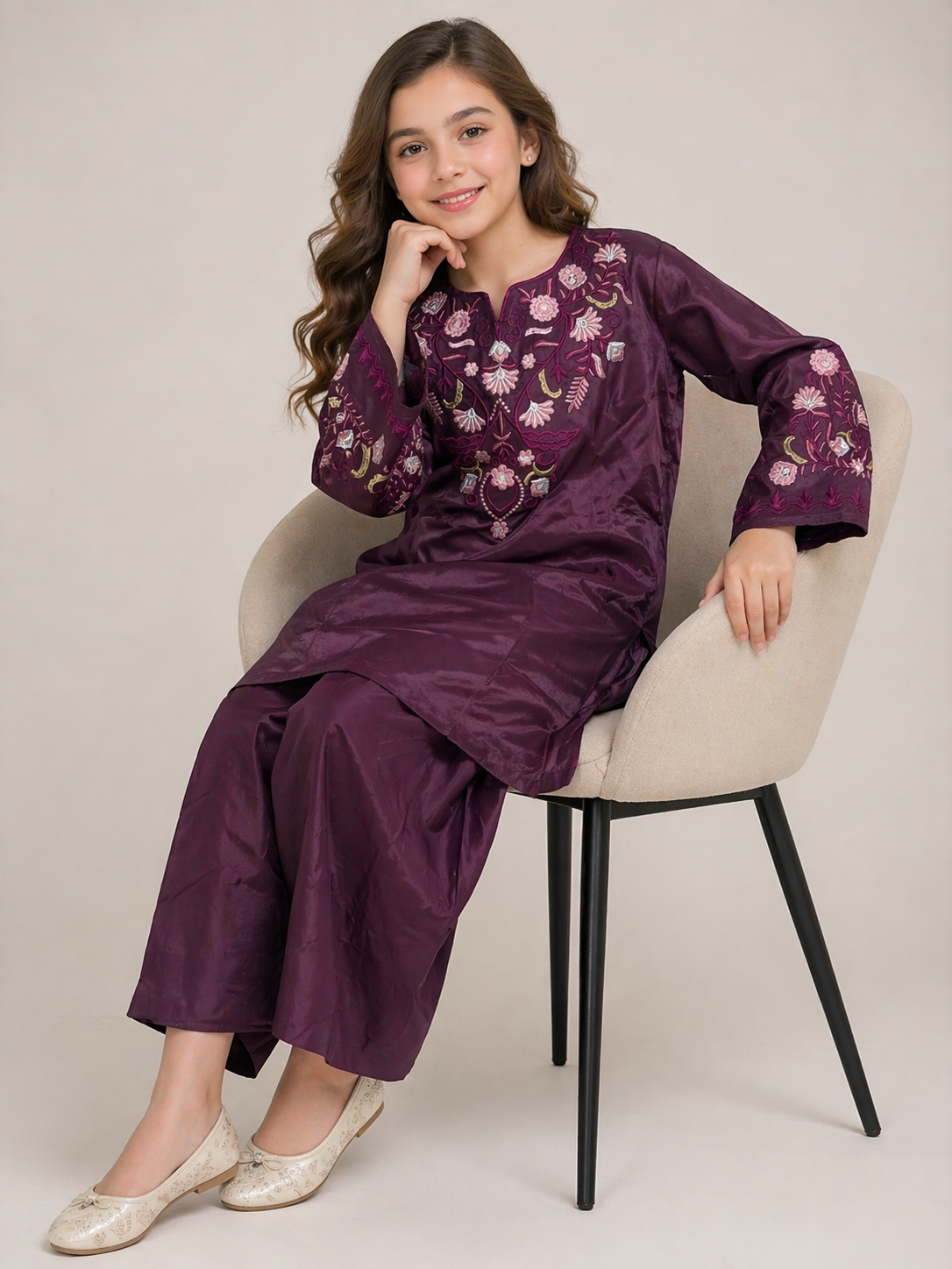Cotton Embroidery Farshi pant Set 1533 Wine