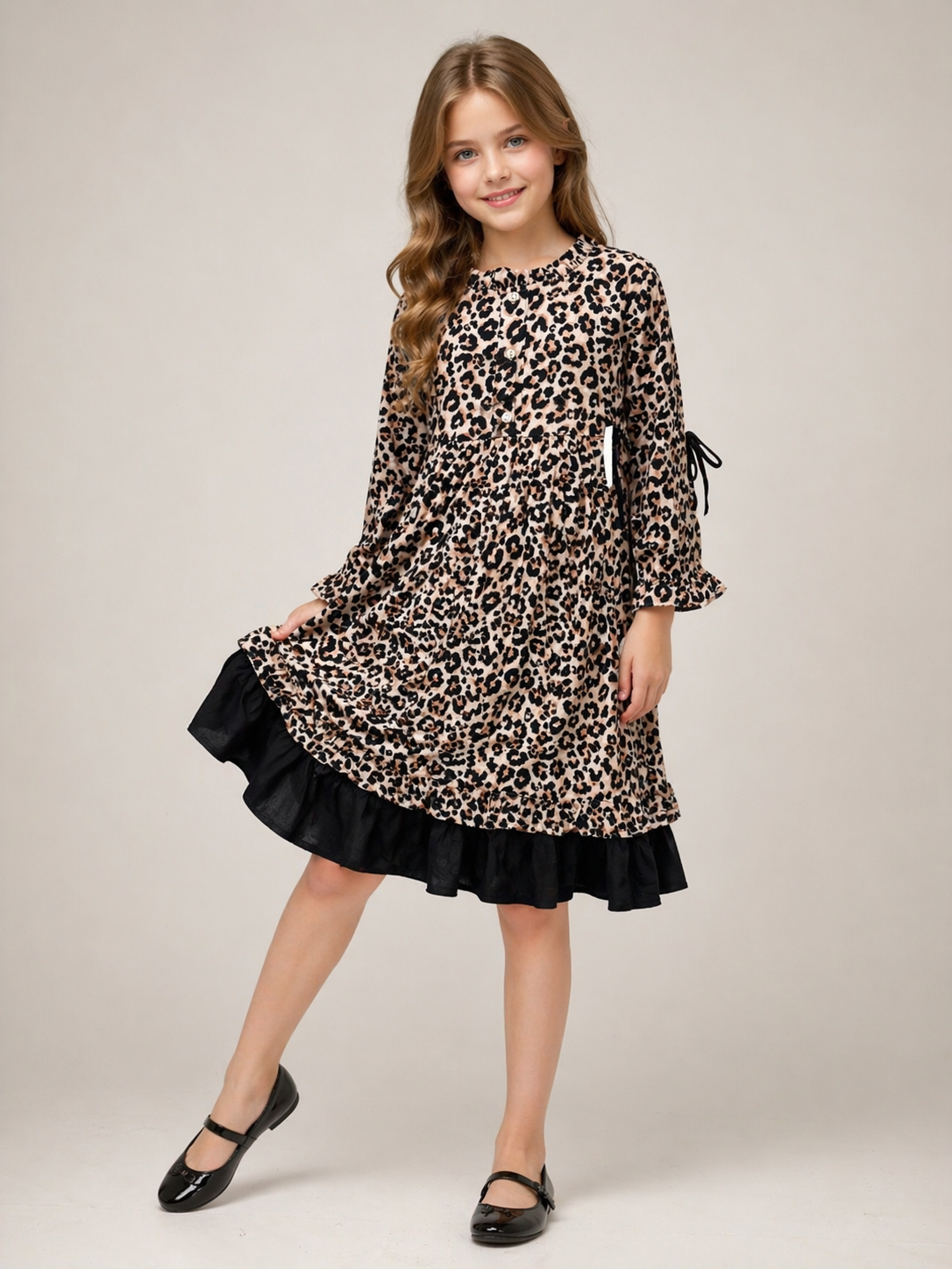 Cotton Cheetah Print Frock 1159 Brown
