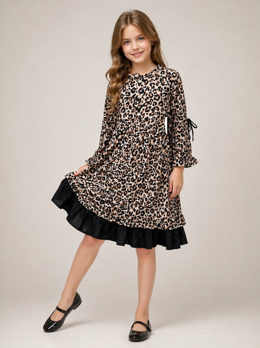 Cotton Cheetah Print Frock 1159 Brown