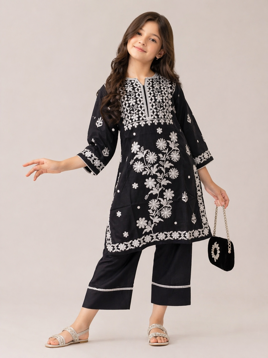 Cotton Embroidery Farshi pant set 1531 Black