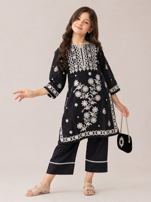 Cotton Embroidery Farshi pant set 1531 Black