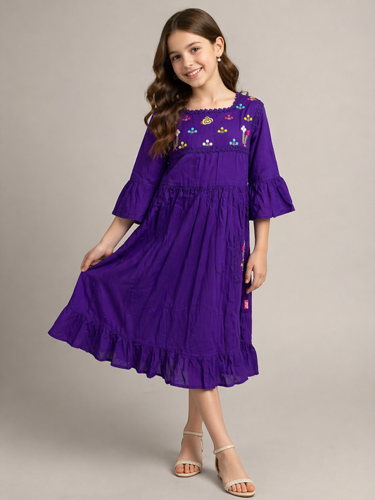 Cotton Embroidery Frock 1165 Blue