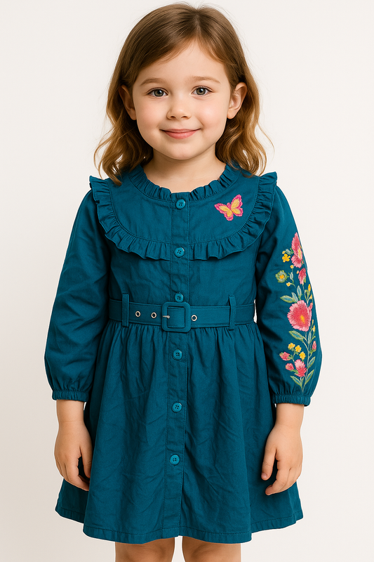 Cotton Butterfly Embroidery Frock 1011 Royal Blue