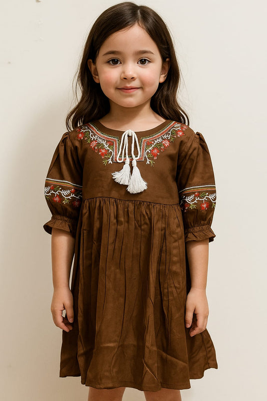 Cotton Embroidery Frock 1014 Brown