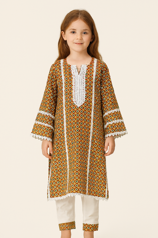 Cotton Printed Kurti Set 1059 Rust