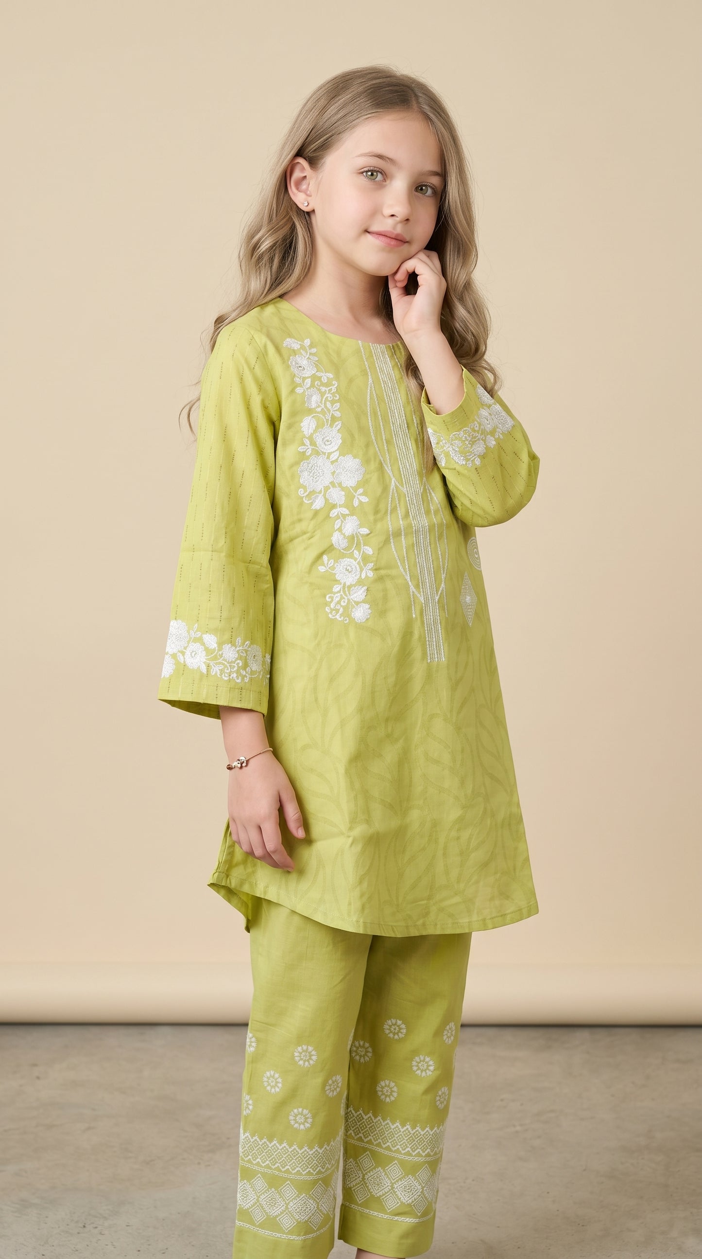 Cotton Embroidery Frock set 1535 Green With dupatta