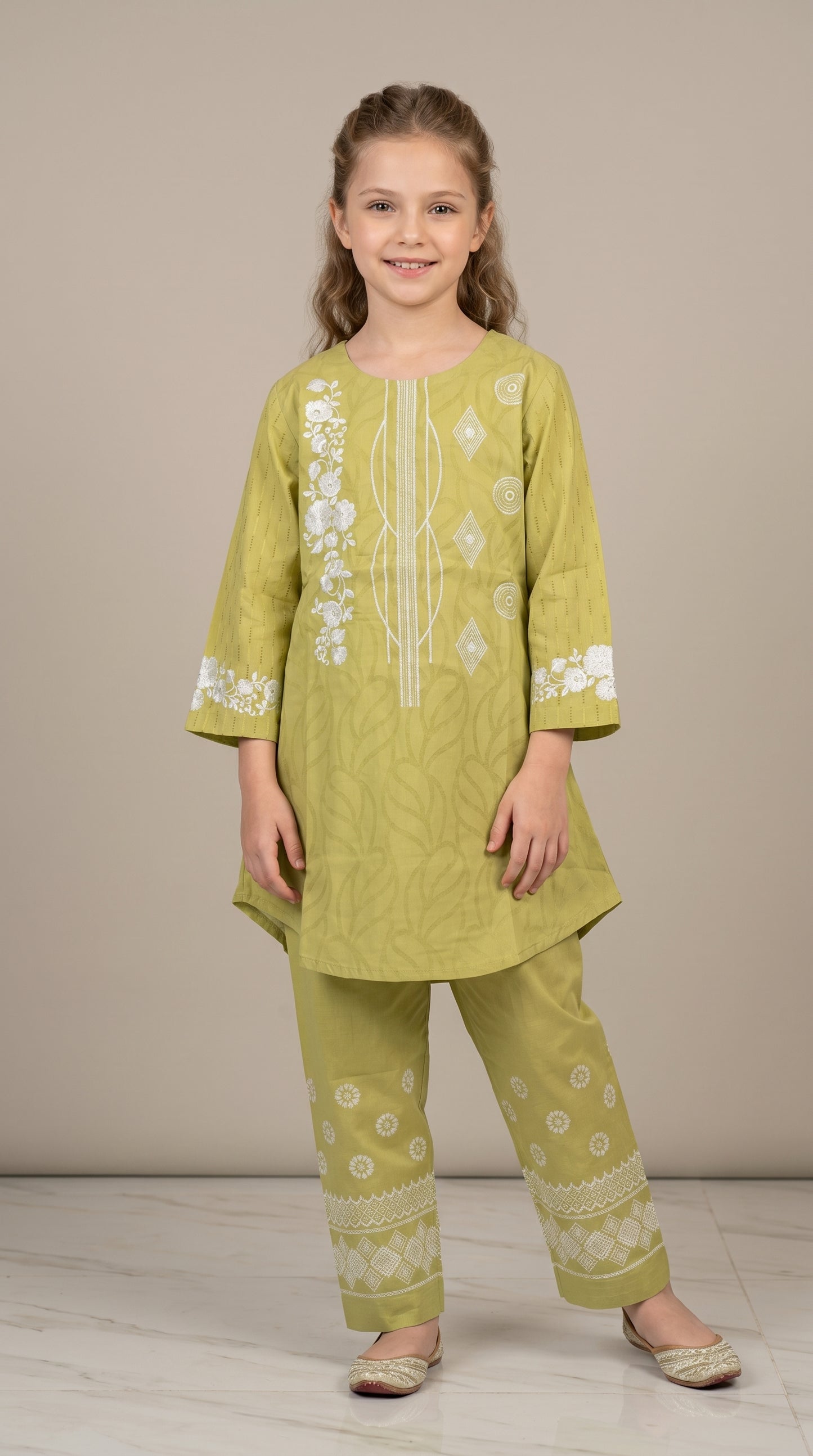 Cotton Embroidery Frock set 1535 Green With dupatta
