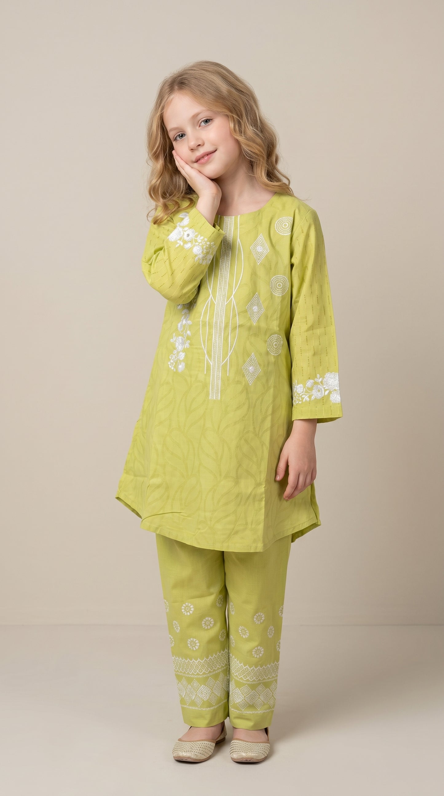 Cotton Embroidery Frock set 1535 Green With dupatta