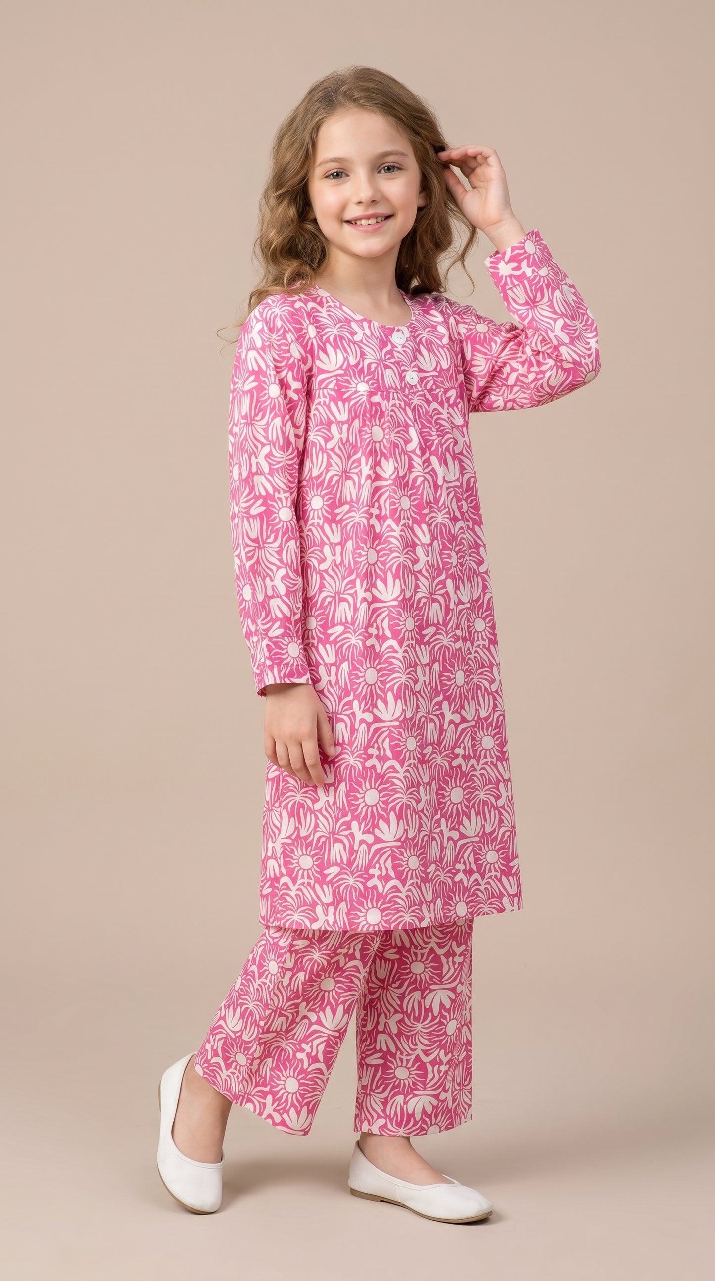 Cotton Printed Cord Set 1539 Pink