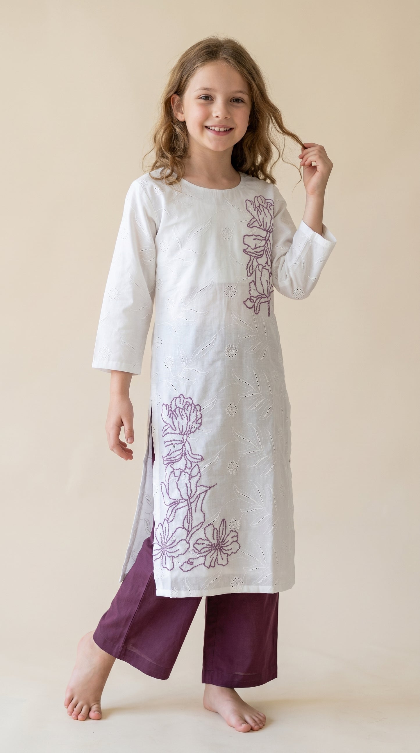 Cotton Embroidery Kurti set 1536 Purple