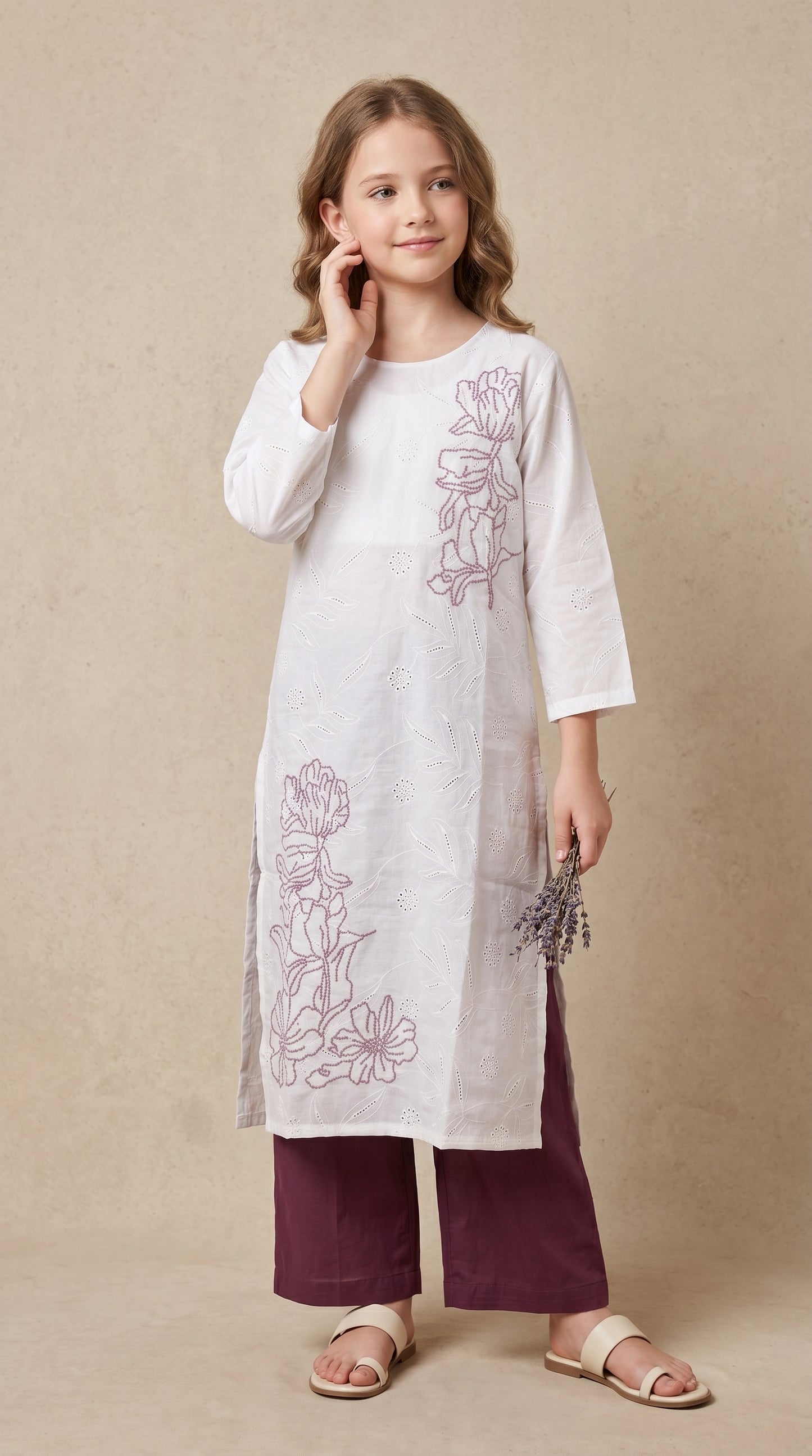 Cotton Embroidery Kurti set 1536 Purple