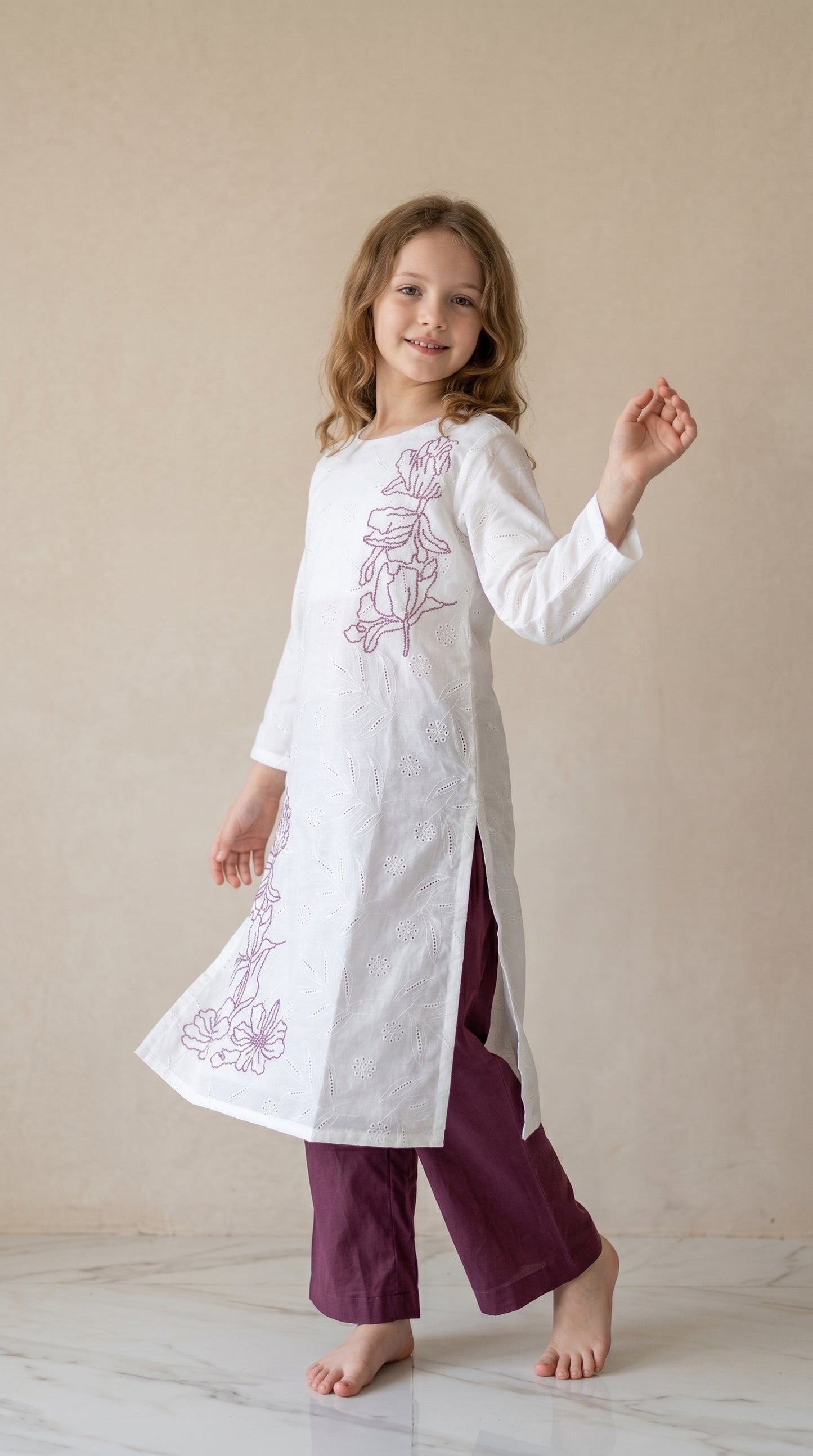 Cotton Embroidery Kurti set 1536 Purple