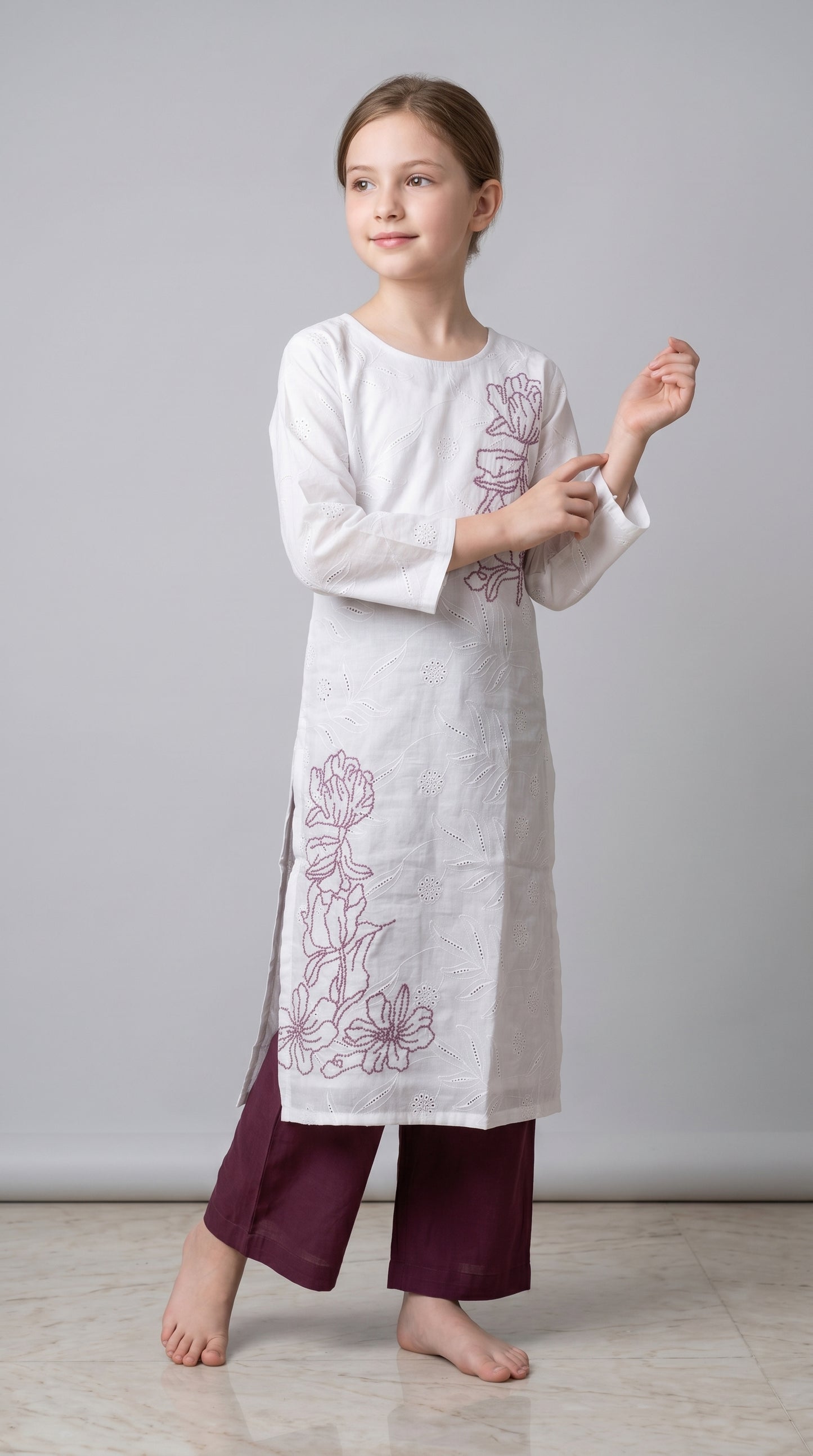 Cotton Embroidery Kurti set 1536 Purple